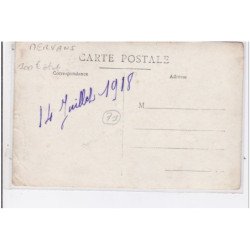 MERVANS : carte photo d'un groupe devant le restaurant MAZOYER - état (plis visibles au dos)