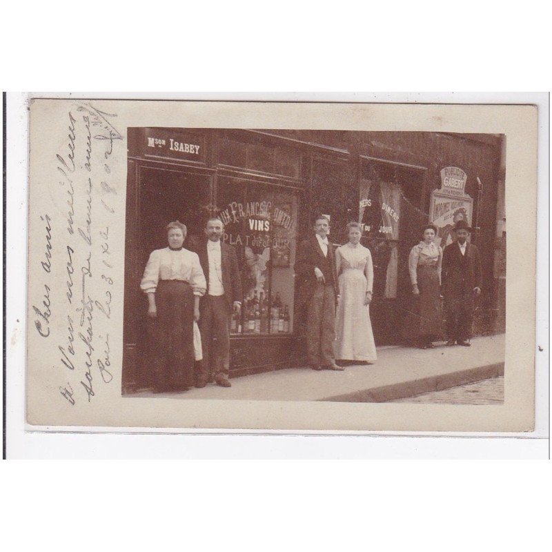 PARIS : carte photo du café et marchand de vins ISABEY au 9 rue Bellefond - très bon état