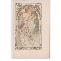 MUCHA Alphonse : femme a  la Harpe - bon état (traces)