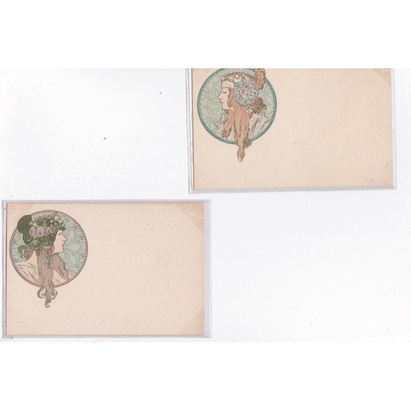MUCHA Alphonse : série de 2 cartes postales "les Byzantines" - bon état (marques d'album)