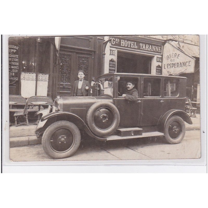 PARIS : carte photo d'une automobile devant le Grand Hotel Taranne au 6 bld. Saint Germain - très bon état