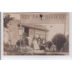 DRANCY : carte photo du café """"aux pas bilieux"""" avenue de la concorde vers 1910 - bon état (trou de punaise)