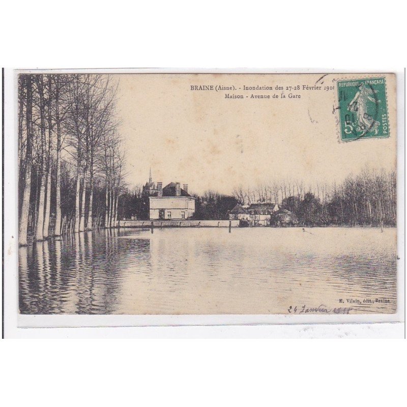 BRAINE : inondation des 27-28 fevrier, maison, avenue de la gare - etat