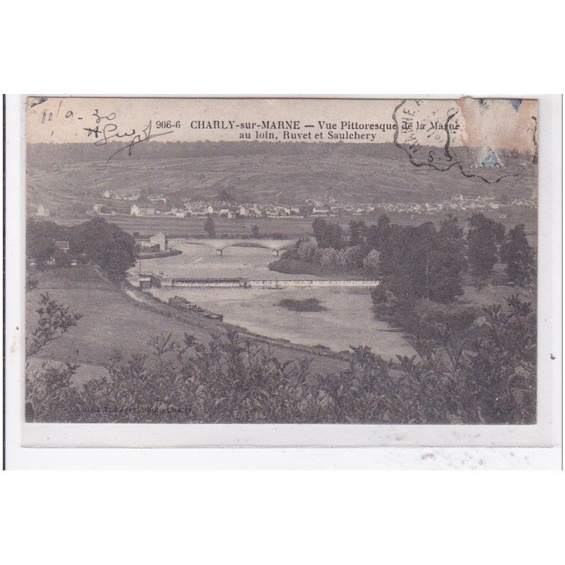 CHARLY-sur-MARNE : vue pittoresque de la marne au loin, ruvet et saulchery - etat