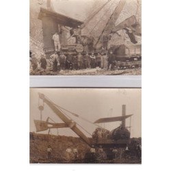 REHON ou Mont Saint Martin : lot de 2 cartes photo (mines - excavateur) - très bon état