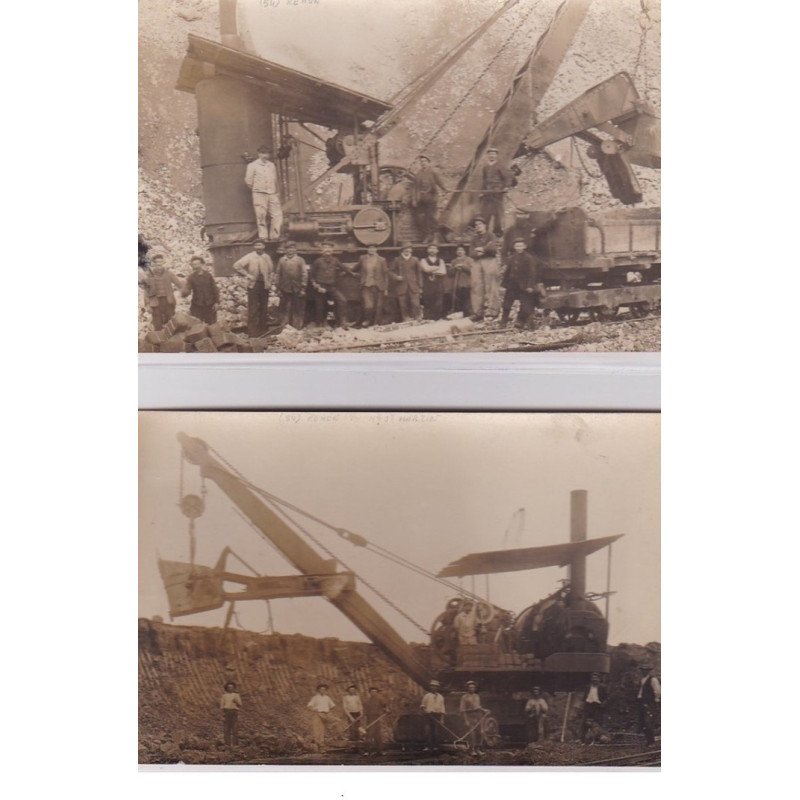 REHON ou Mont Saint Martin : lot de 2 cartes photo (mines - excavateur) - très bon état