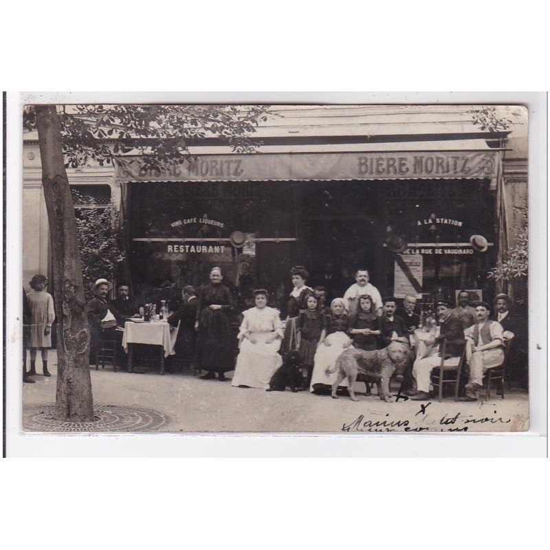PARIS : carte photo du restaurant """"à la station de la rue de Vaugirard"""" - très bon état