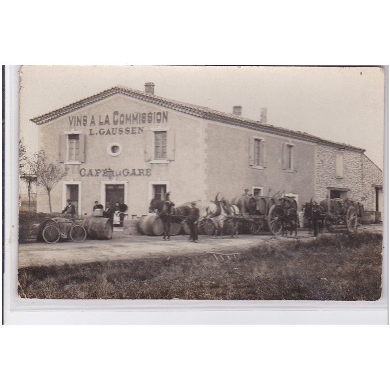 SOMMIERES : carte photo du marchand de vin GAUSSEN (café de la gare) - bon état (manque au dos)