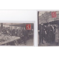ALFORTVILLE : lot de 2 cartes photos du stand MARQUIS fruits et primeurs sur le marché vers 1907  - très bon état