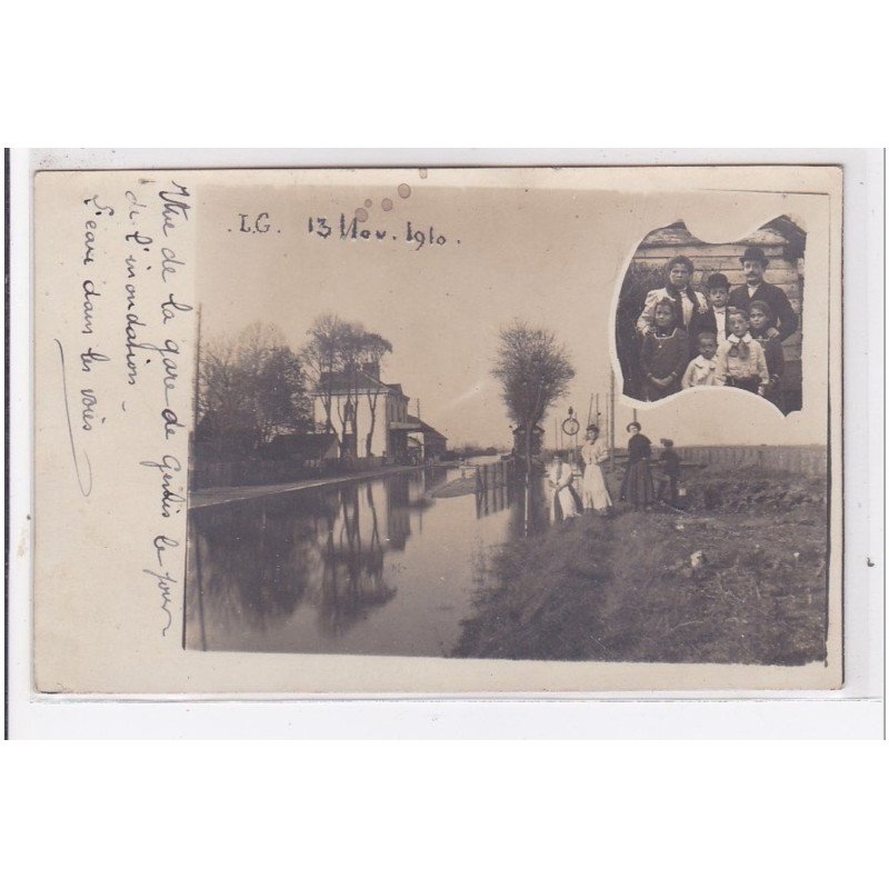 GENLIS : carte photo de la gare inondée (inondation 1910) - très bon état