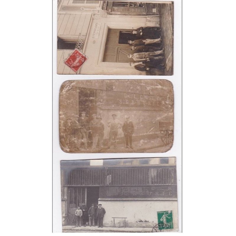 PARIS : lot de 3 cartes photo de la serrurerie LEGER - 2 en très bon état et 1 abimée PARIS : lot de 3 cartes photo de la serrurerie LEGER - 2 en très bon état et 1 abimée