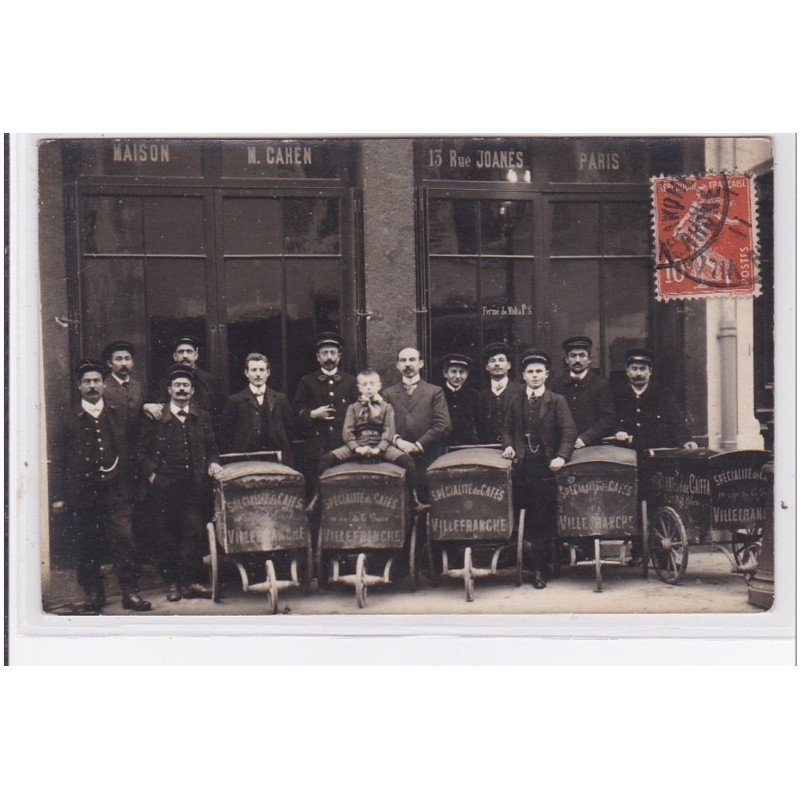 VILLEFRANCHE SUR SAONE :  carte photo du magasin """"au Planteur de Caiffa"""" et des voitures de livraison - très bon é