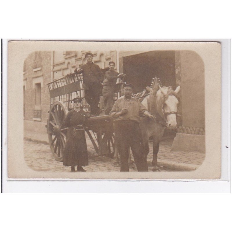 FONTENAY AUX ROSES / CHATILLON  : carte photo d'un attelage de livraison de la maison PRAT (bois et charbons)