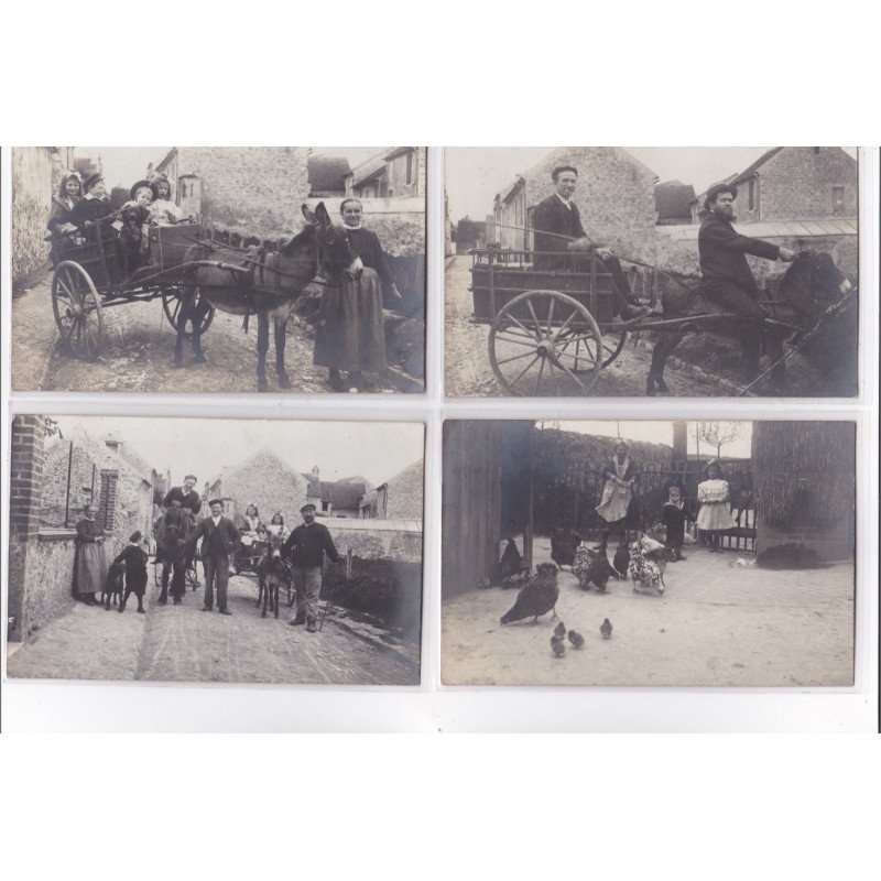 MERY Sur OISE : lot de 4 cartes photo vers 1910 (attelage) - très bon état