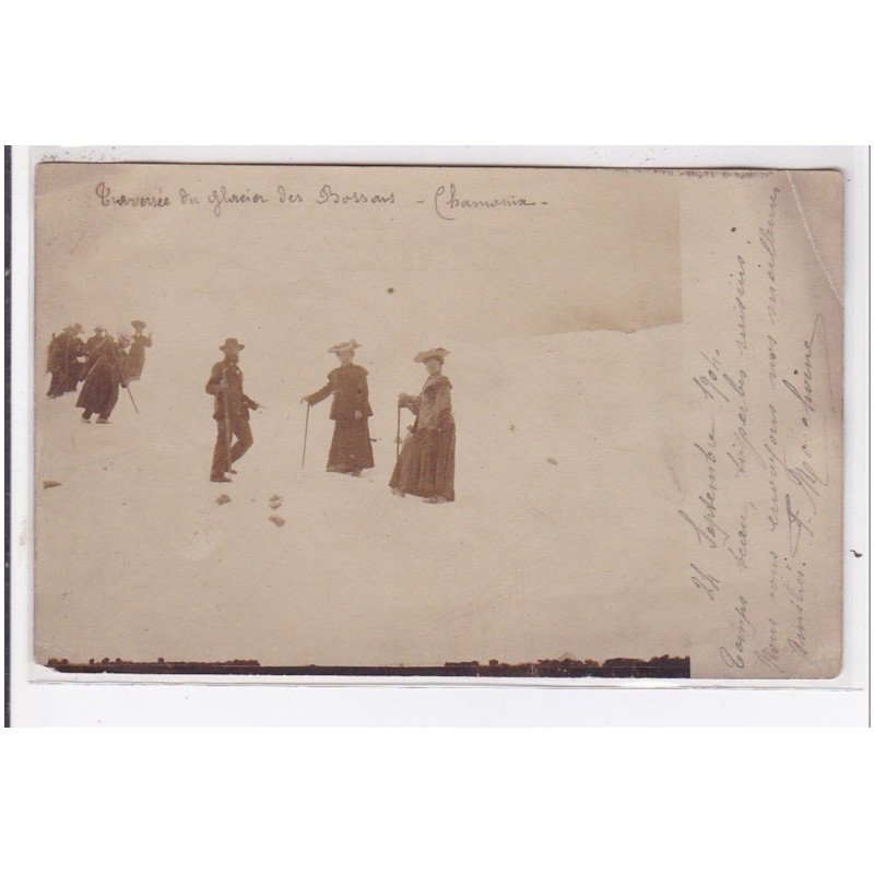CHAMONIX : carte photo d'alpinistes traversant le glacier des Bossons - bon état (un coin plié)