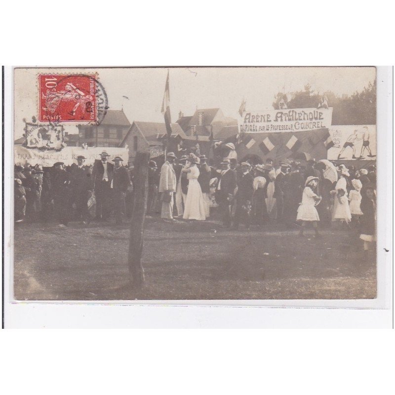 AGON COUTAINVILLE : carte photo de la kermesse 1909 - """"arène athlétique par le professeur Cointrel""""- très bon état