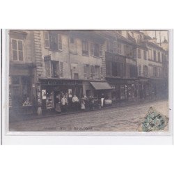 BOULOGNE SUR SEINE : carte photo des commerces sur la grande rue - bon état (timbre abimé au dos)