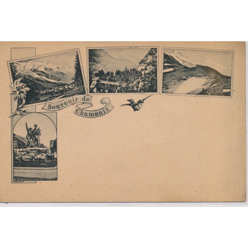 CHAMONIX : Carte Souvenir, Le Mont Blanc, Monument Saussure - très bon état