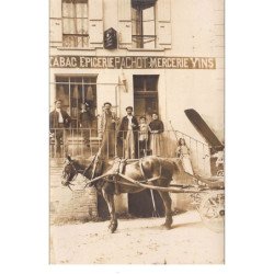 BERNAY EN BRIE : carte photo du tabac épicerie PACHOT (avec attelage) - très bon état