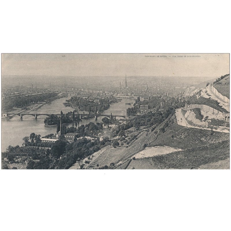 Carte Panoramique - ROUEN - Vue prise de Bon-Secours (29x15) - très bon état