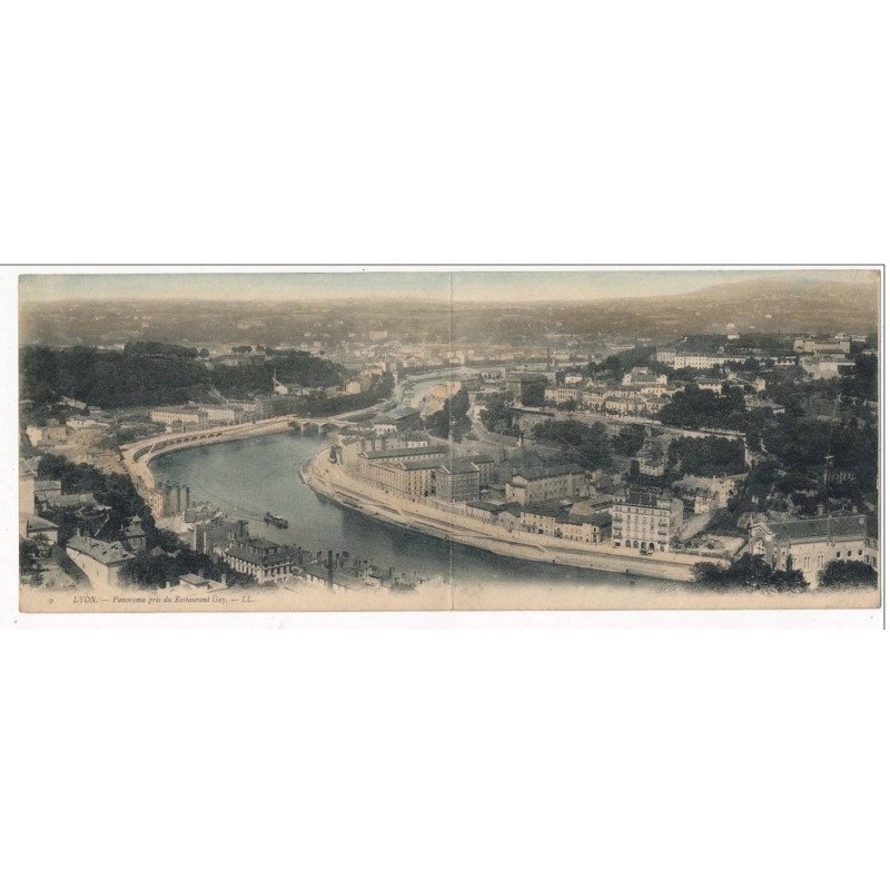 Carte Panoramique - LYON - Panorama pris du Restaurant Gay (28x11) - état
