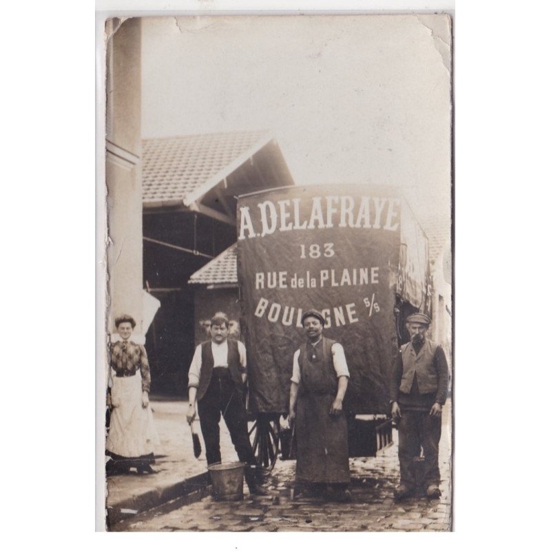BOULOGNE SUR SEINE : carte photo d'un attelage de livraison de la maison Delafraye - bon état (légers plis)