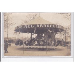 RUIEL : carte photo d'un manège """"le nouvel Aéroplane"""" (fête) - bon état (un coin plié)