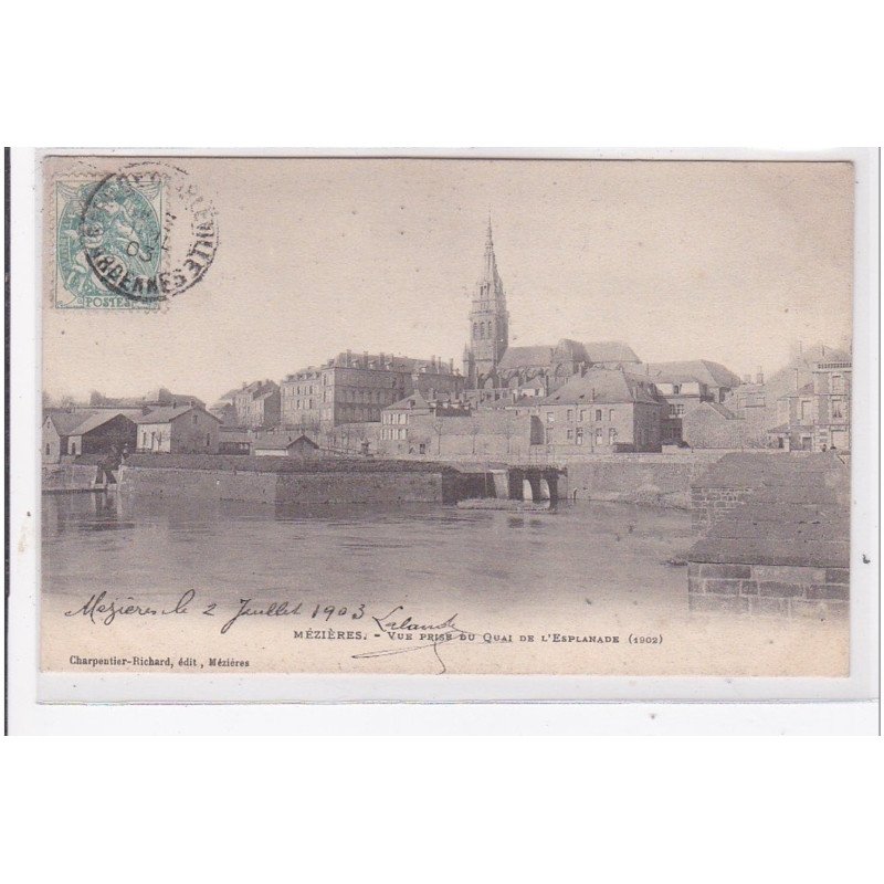 MEZIERES : vue prise du quai de l'esplanade 1902 - tres bon etat