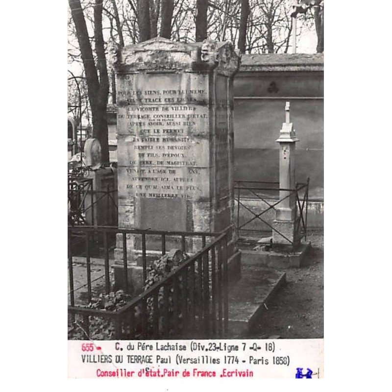 PARIS : cimetiere saint-pierre 18e villiers du terrage paul, conseiller d'etat - tres bon etat
