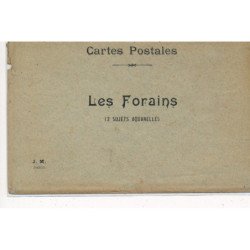 PARIS : scènes parisiennes - les forains, 12 sujets aquarellés, 12 CPA, pochette  - tres bon etat
