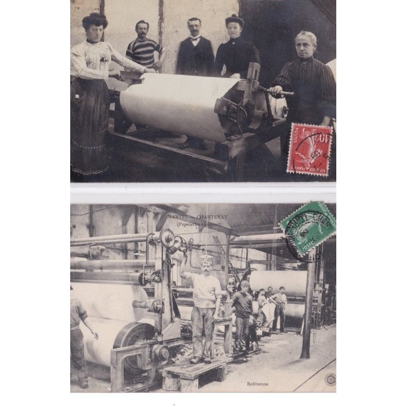 NANTES - CHANTENAY : lot de 2 cpa dont une carte photo des papeteries GOURAUD vers 1910 - très bon état