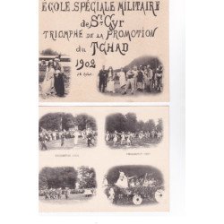 SAINT CYR : lot de 12 cartes doubles (donc 24 cpa) 1902 (école spéciale militaire- triomphe de la promotion du Tchad)