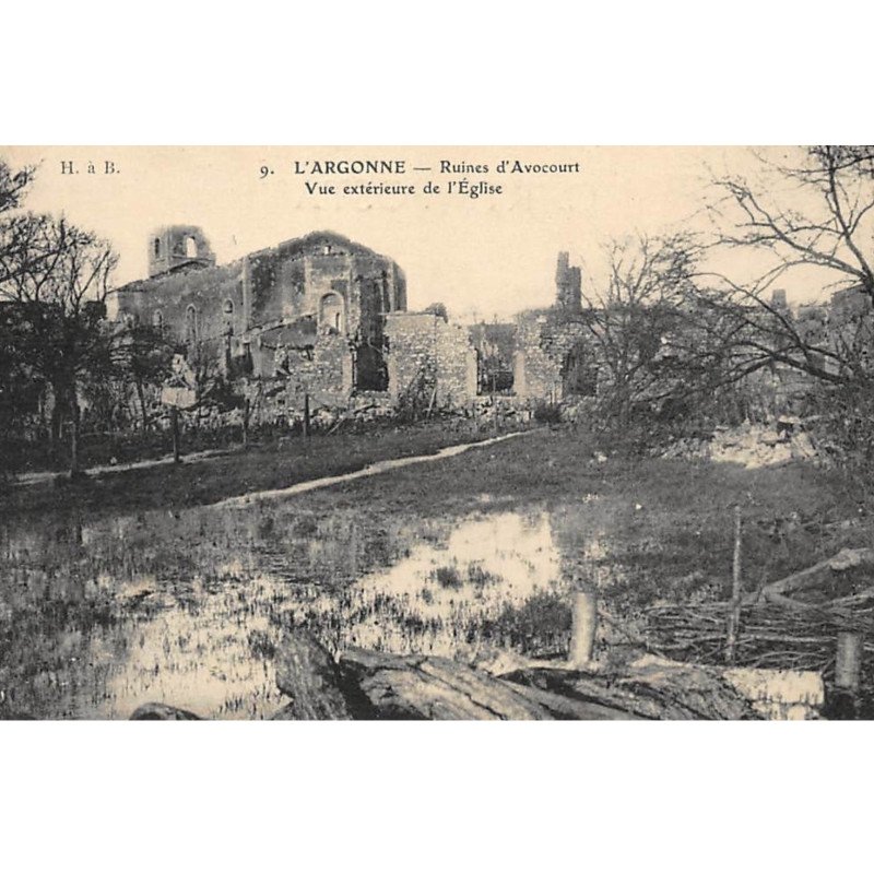AVOCOURT : ruines, vue exterieure de l'eglise - etat