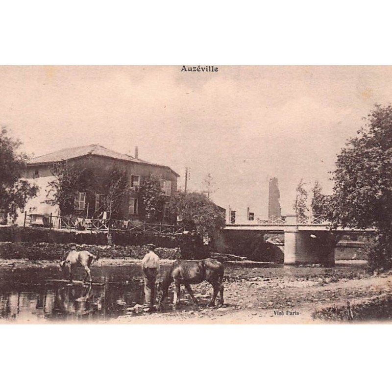 AUZEVILLE : personnage, chevaux, pont - tres bon etat