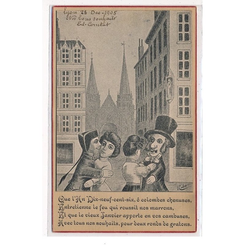 LYON : guignol, coulon, que l'an 1906 ô colombes chenuses entretienne le feu qui roussit nos marrons - tres bon etat