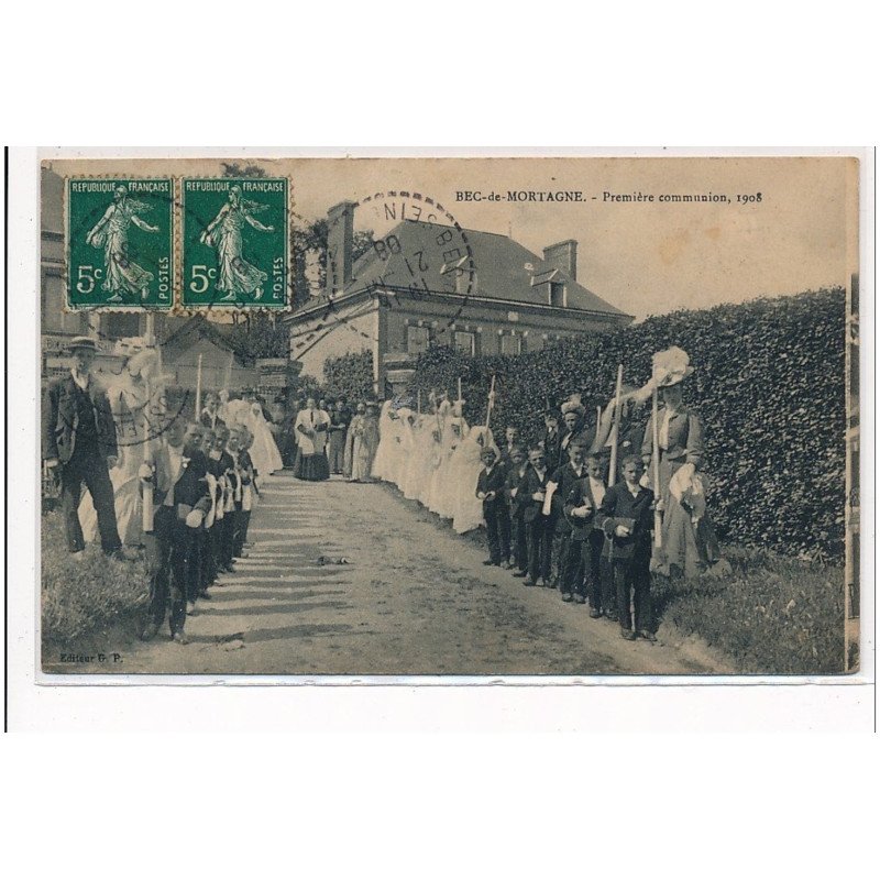 BEC-de-MORTAGNE : premiere communion, 1908 - tres bon etat