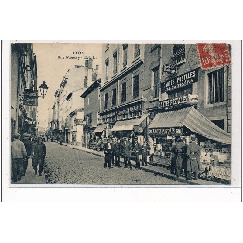 LYON : rue moncey, cartes postales illustrées, magasin de cartes postales - etat