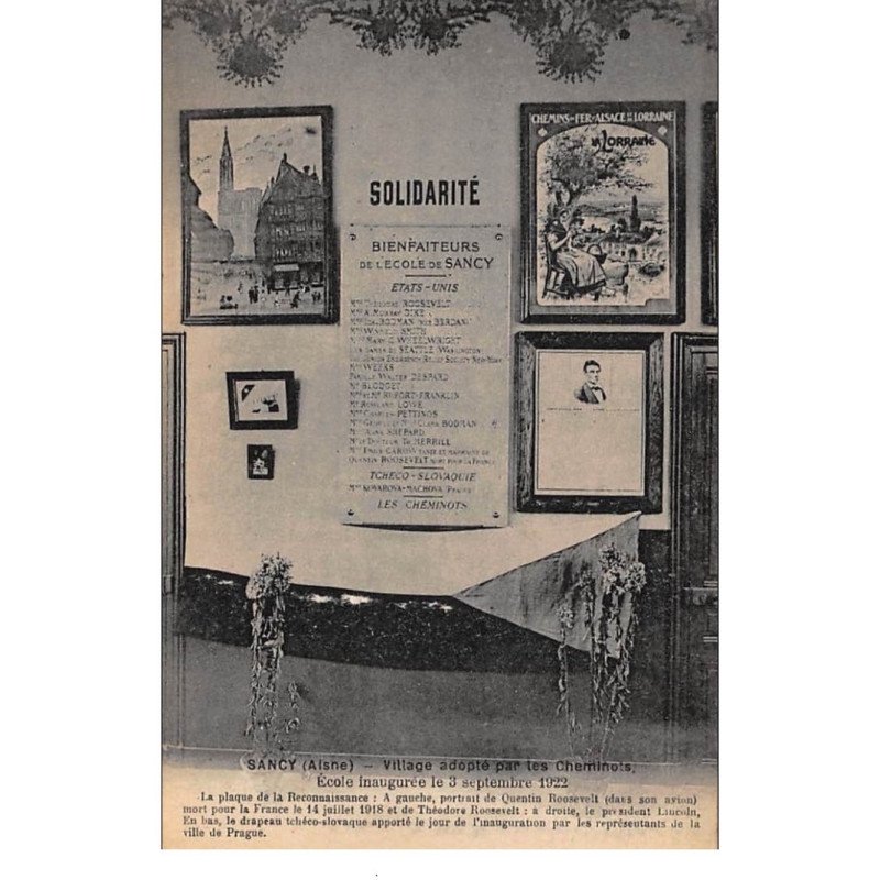 SANCY : village adopté par les cheminots ecole inaugurée le 3 septembre 1922 - tres bon etat