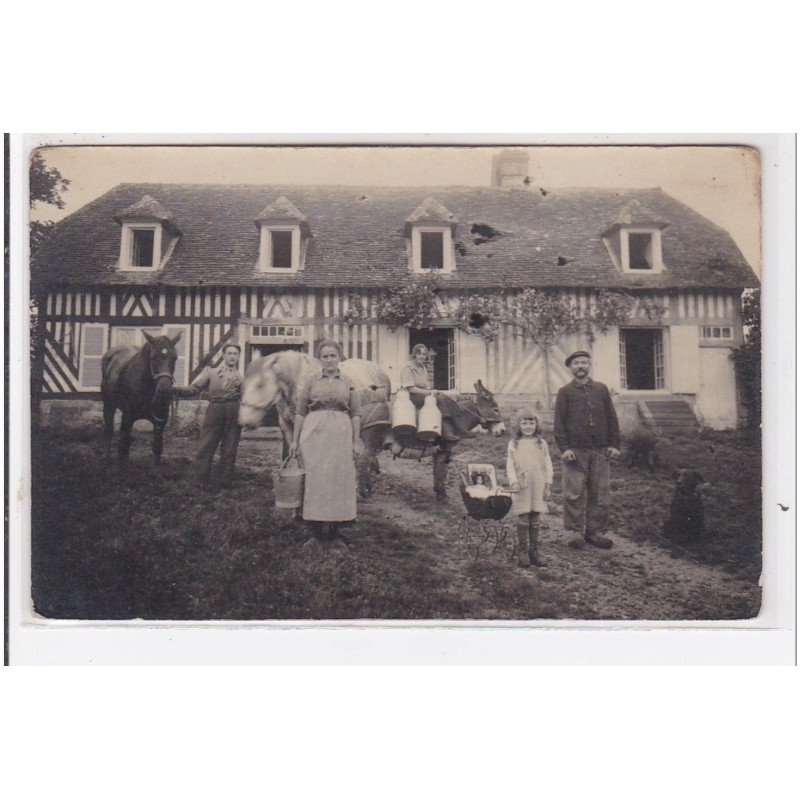 TROUVILLE (environs) : carte photo d'une ferme normande (laitière - âne) - tres bon etat