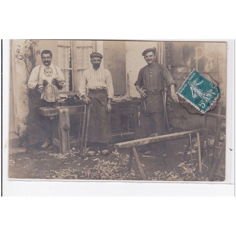 A localiser (cachet ambulant de Dreux à Auneau) : carte photo d'une scierie - menuiserie - bois - très bon état