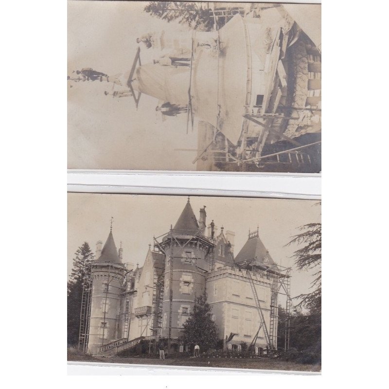 INDRE : château du puy d'auzon, cluis?, ouvriers, restauration (2 CPA) - très bon état