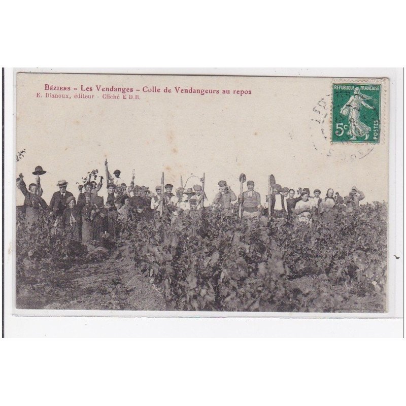 BEZIERS : les vendanges, colle de vendangeurs au repos - très bon état