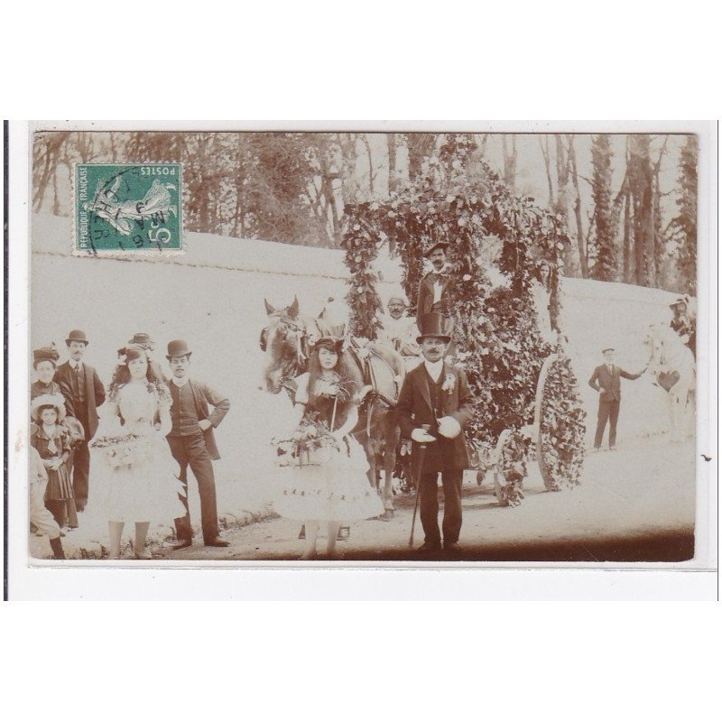 LOIR ET CHER : à localiser, cachet du loir et cher, attelage en fleurs avec personnages - très bon état