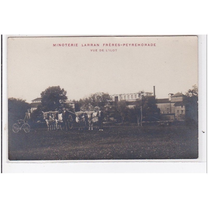 PEYREHORADE : carte photo de la minoterie LARRAN frères - vue de l'ilot (attelages) - très bon état