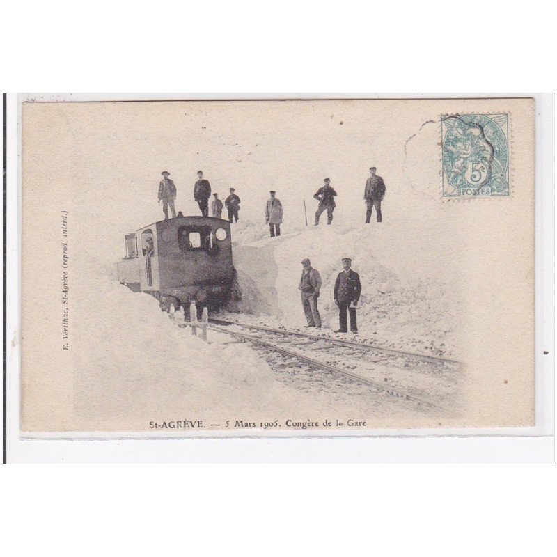 SAINT AGREVE : le 5 mars 1905 - congère de la gare (locomotive - train)- bon état (un léger pli d'angle) SAINT AGREVE : le 5 mars 1905 - congère de la gare (locomotive - train)- bon état (un léger pli d'angle)