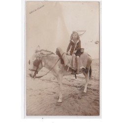 BERCK PLAGE : carte photo d'un enfant sur un âne - état