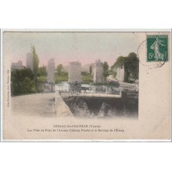 LUSSAC LES CHATEAU : les piles du pont de l'ancien château féodal  et le barrage de l'étang - très bon état