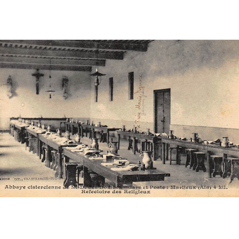 NOTRE-DAME-des-DOMBES : abbaye cistercienne de N.D. des dombes, gare et poste marlieux, refectoire - tres bon etat