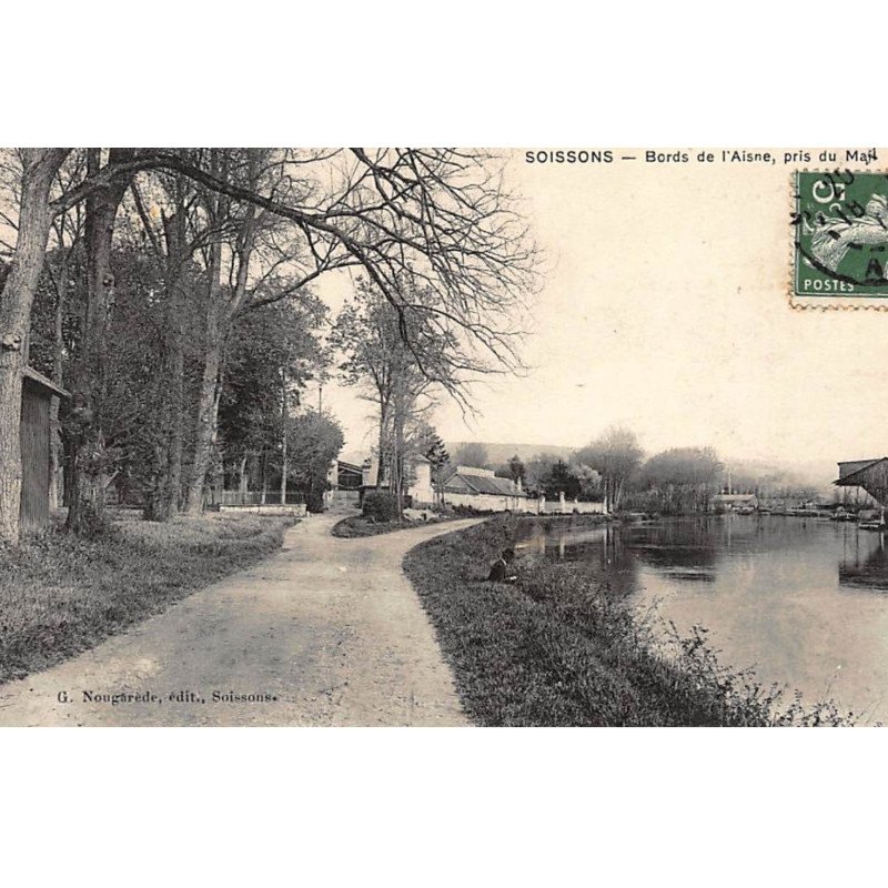 SOISSONS : bords de l'aisne, pris du mail - tres bon etat