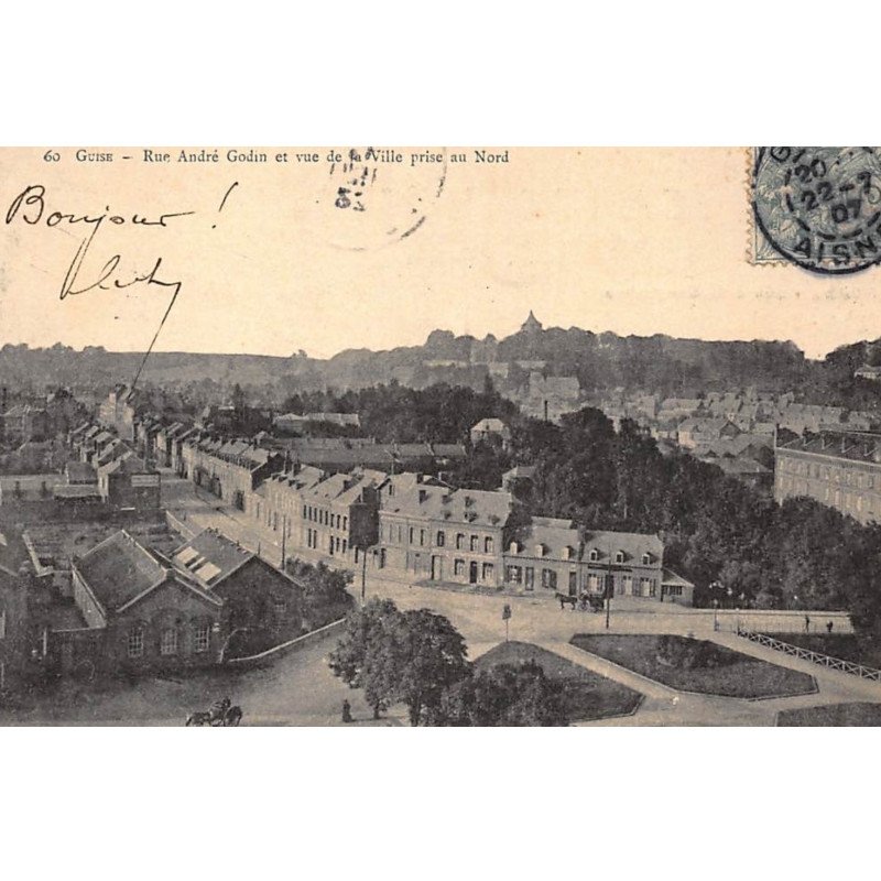 GUISE : rue andré godin et vue de la ville prise au nord - tres bon etat